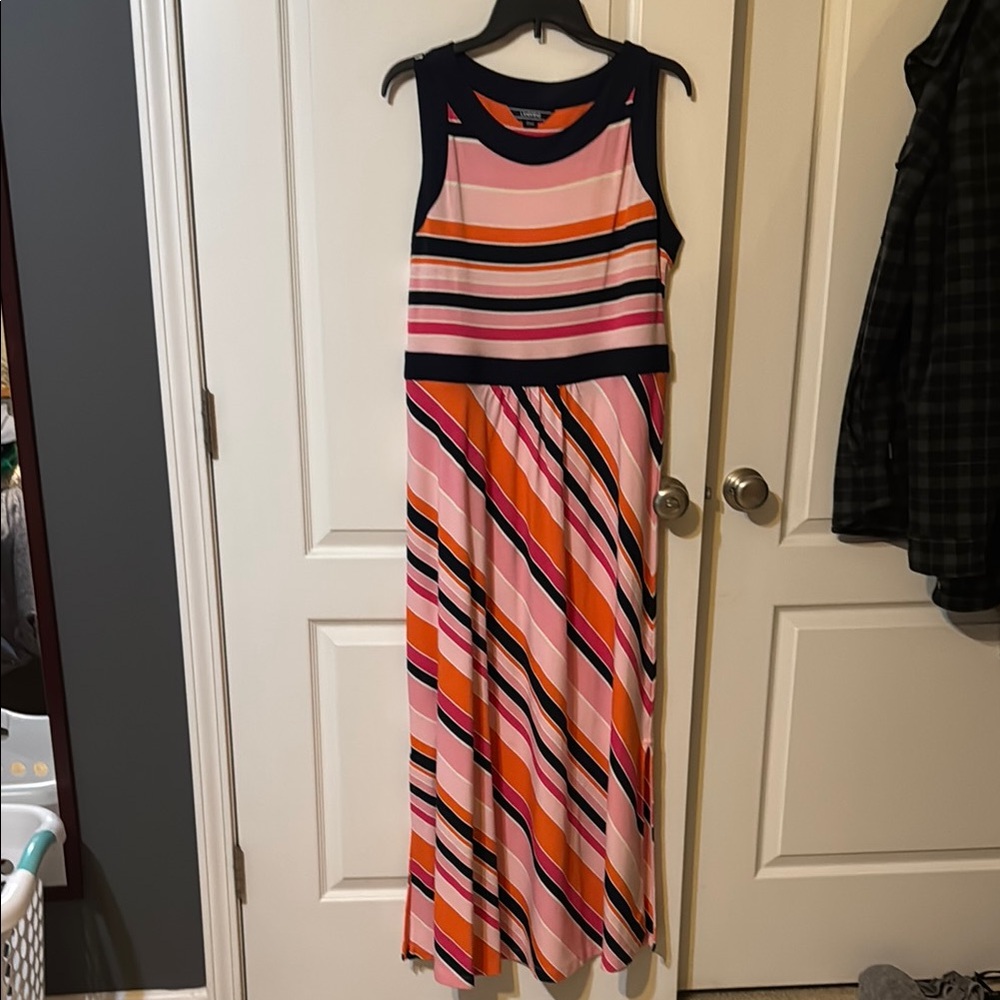 Lands End Striped Sleeveless Maxi Dress